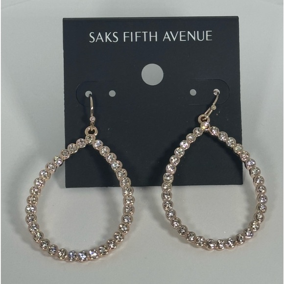 Saks Fifth Avenue Gold Tone Hook Drop Crystal Oval Hoop - Picture 2 of 4